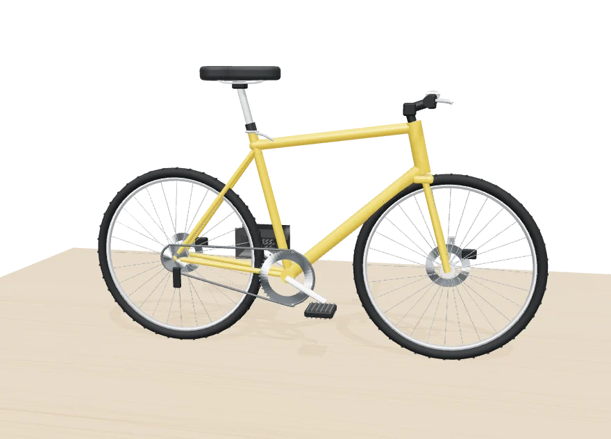Bicicleta armada al sacarla de la caja, en 3D