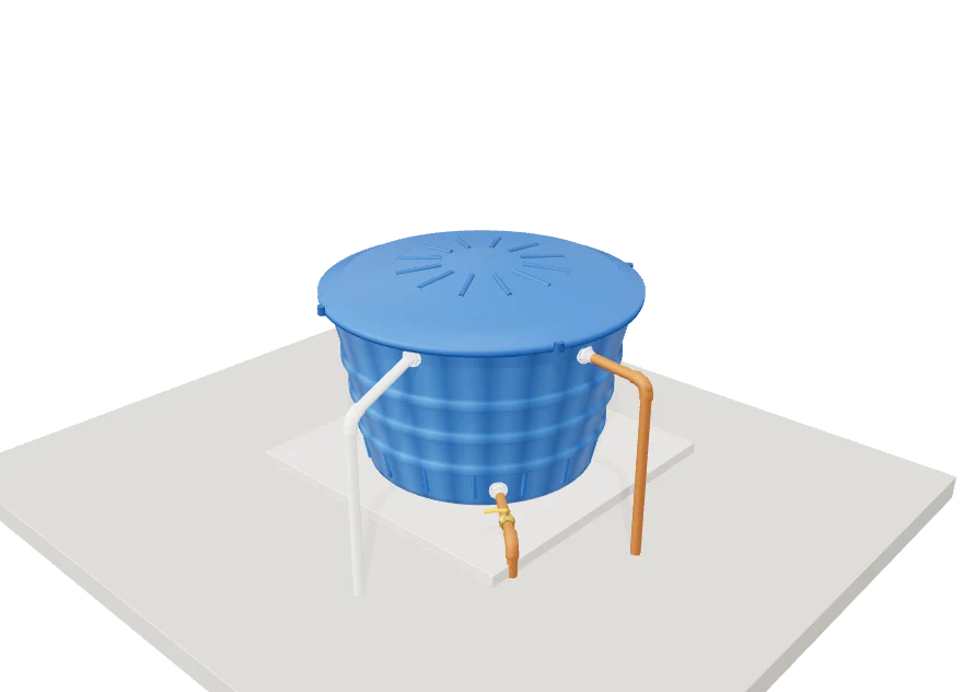 Caixa d'água instalada, em 3D