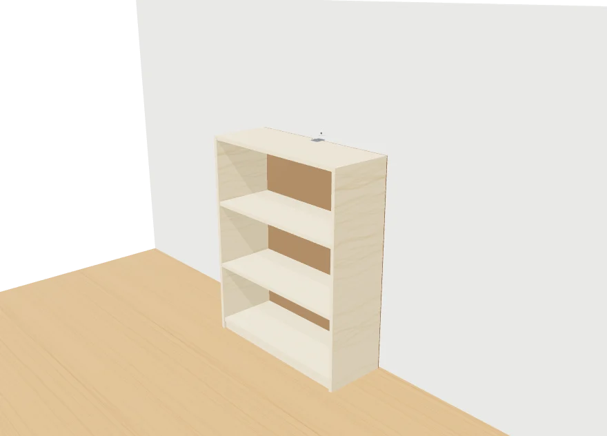 Estante montada e presa na parede, em 3D